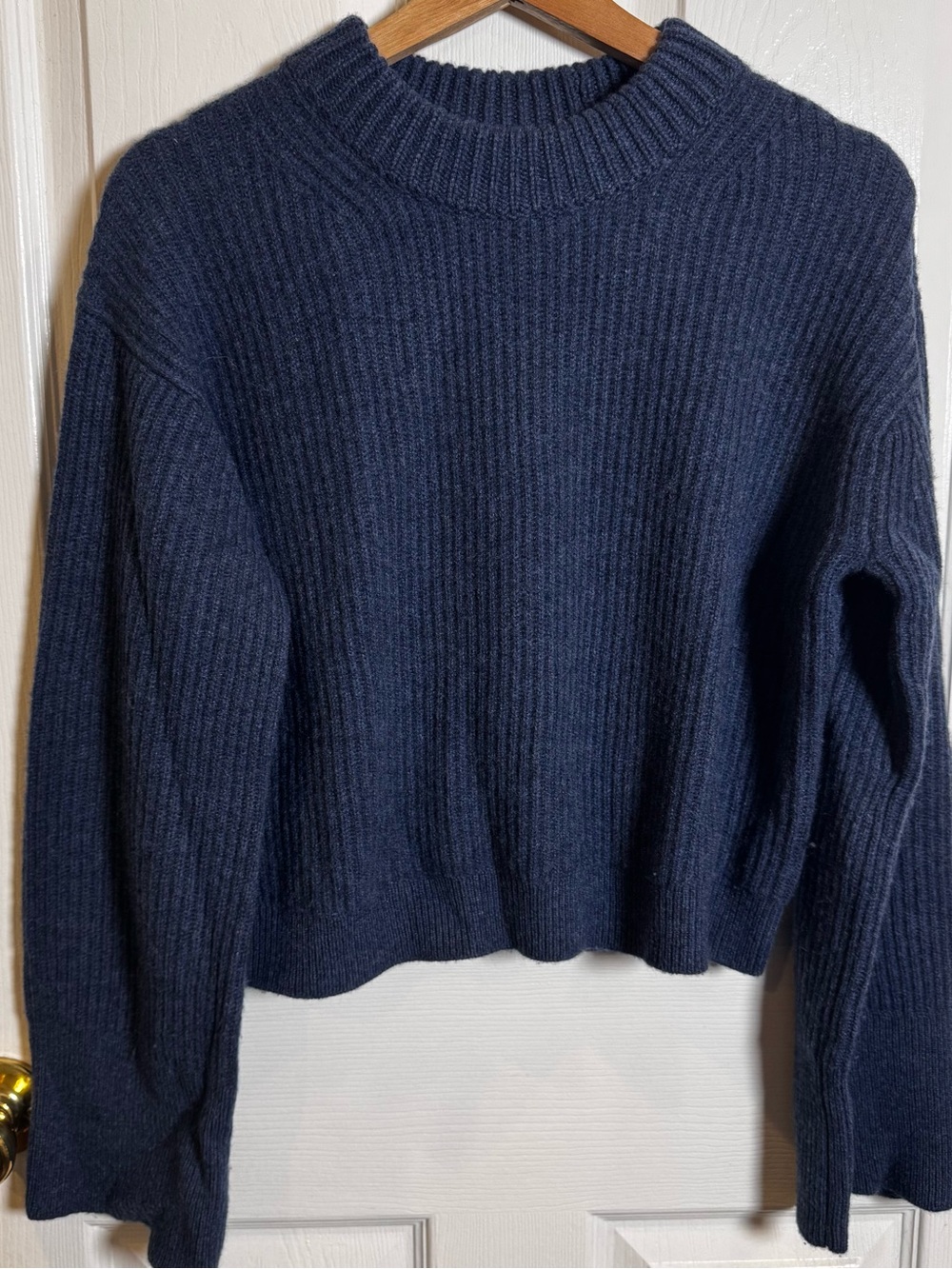 J.Crew Ribbed Cashmere Cropped Crewneck Sweater Navy Small 100% Cashmere